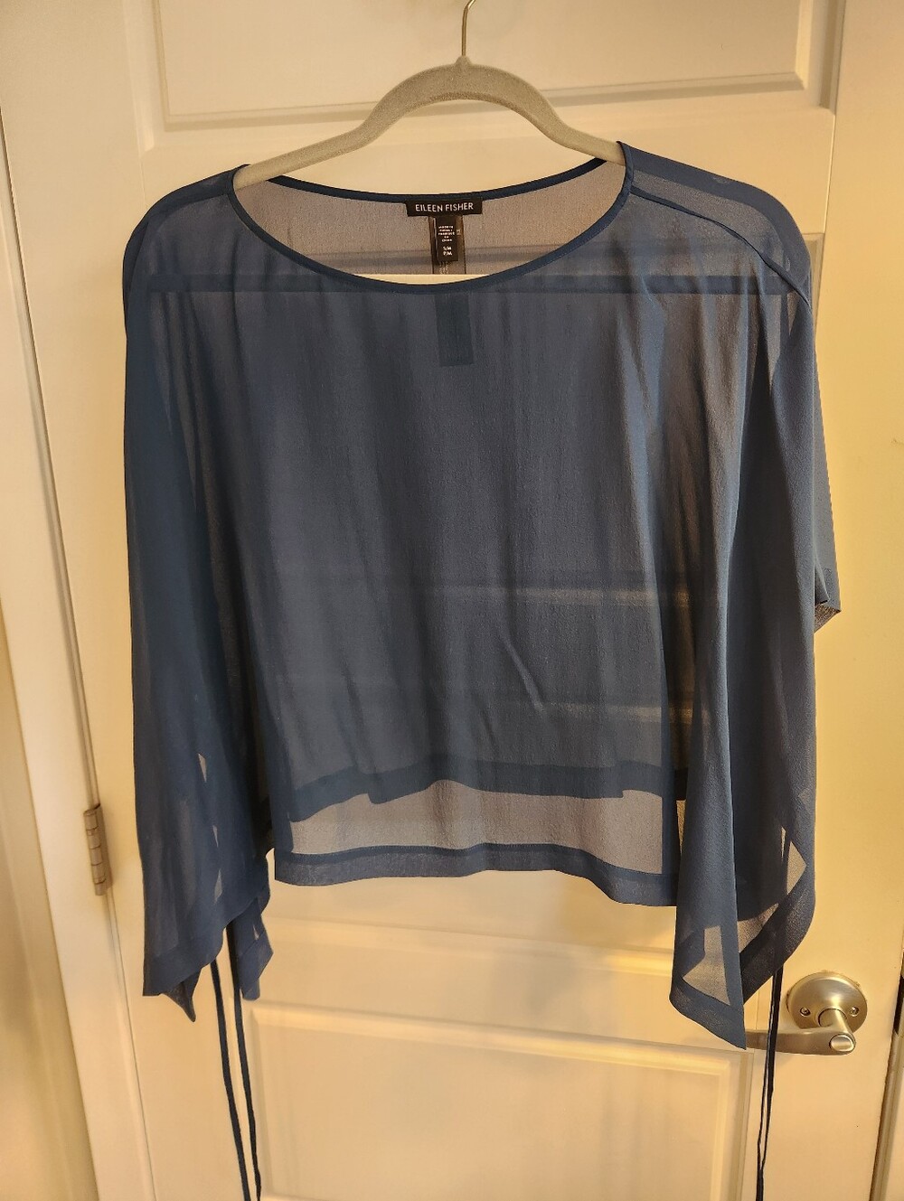 Eileen Fisher Sheer Blue Draped Boxy Top